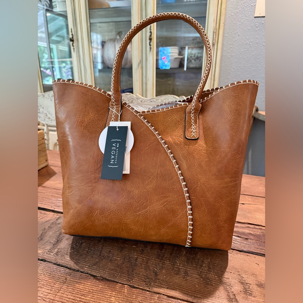 Toledo Vegan Leather Tote Bag - Cognac Brown NEW